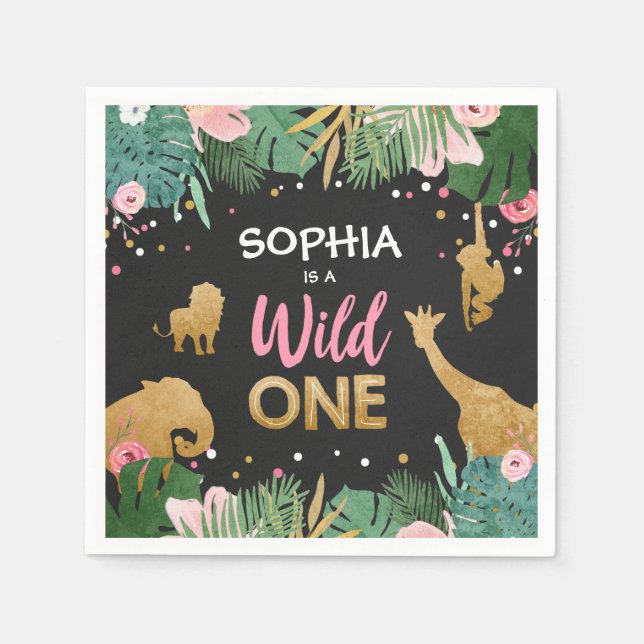 Vild En Papper Napkins Vild Jungle Animals Girl Pappersservett (Framsidan)