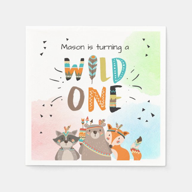 Vild en Pappersservett Tribal Woodland Animals Boy (Framsidan)