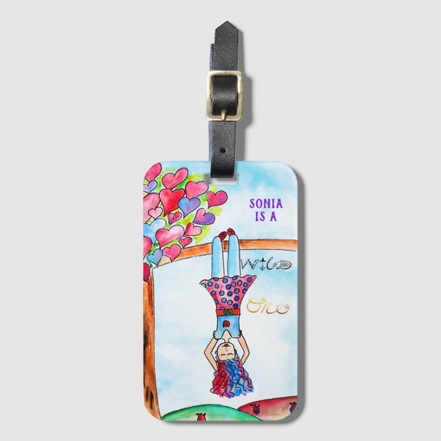 VILD EN Personlig Boho Roligt Art Lila Girl Girl G Bagagebricka (Framsida vertikal)