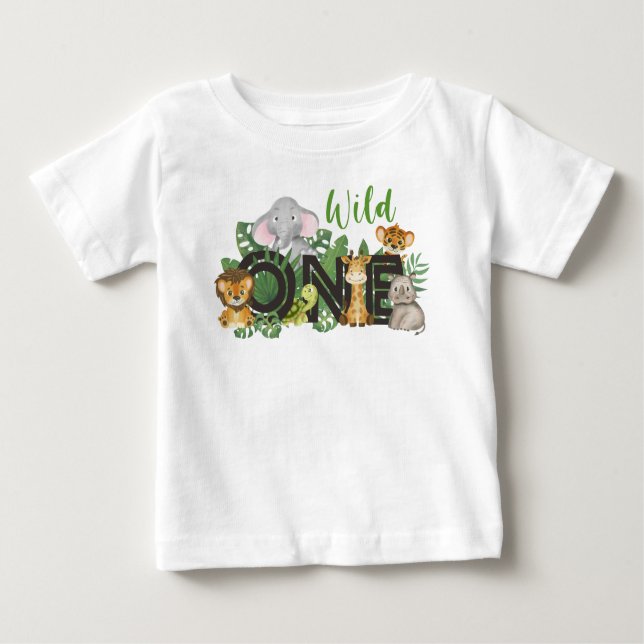 Vild En pojke 1:a födelsedagen Jungle Safari Cute  T Shirt (Framsida)