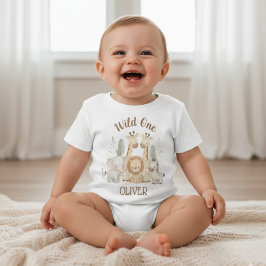 Vild en pojke 1-års födelsedags safari baby t shirt