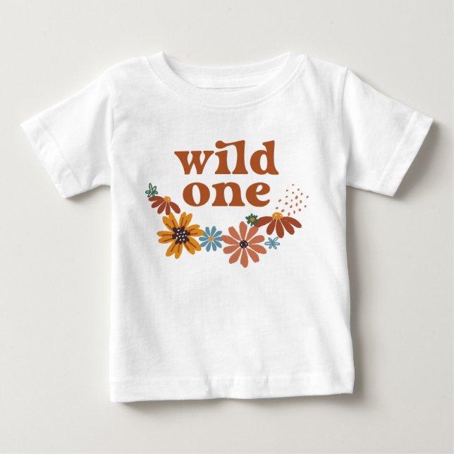 Vild en retro boho vildblomma 1-årsdag t shirt (Framsida)