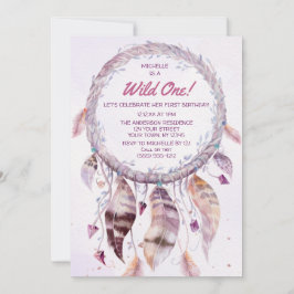 Vild En Rosa Boho Dreamcatcher-födelsedagen Inbjudningar