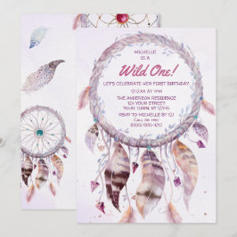 Vild En Rosa Boho Dreamcatcher-födelsedagen Inbjudningar