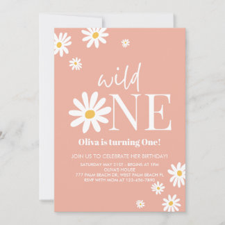 Vild En Rosa Daisy 1:a födelsedagsinbjudan Inbjudningar