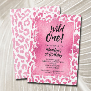 Vild En Rosa Leopard första födelsedag Inbjudningar