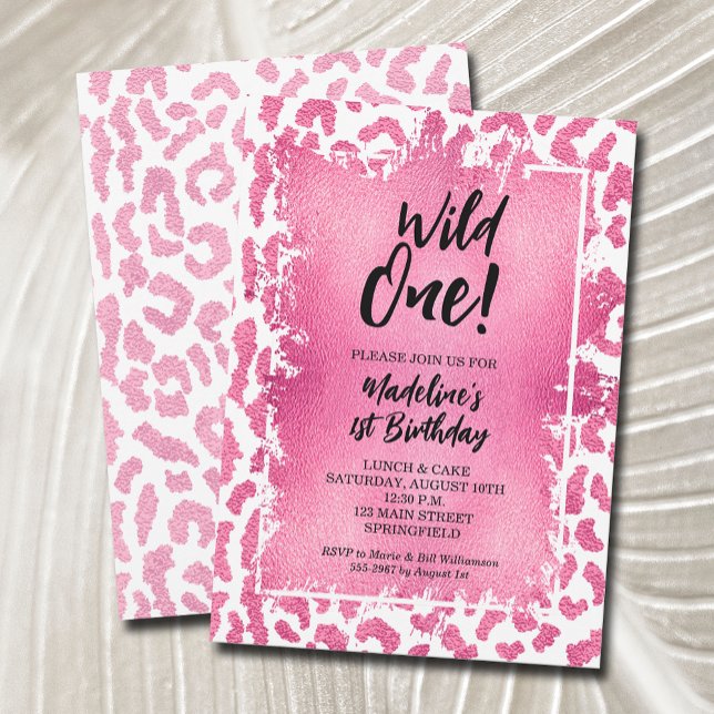 Vild En Rosa Leopard första födelsedag Inbjudningar (Skapare uppladdad)