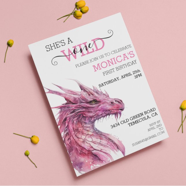 Vild En Rosa på födelsedagen Dragon FairyTale Inbjudningar (Skapare uppladdad)