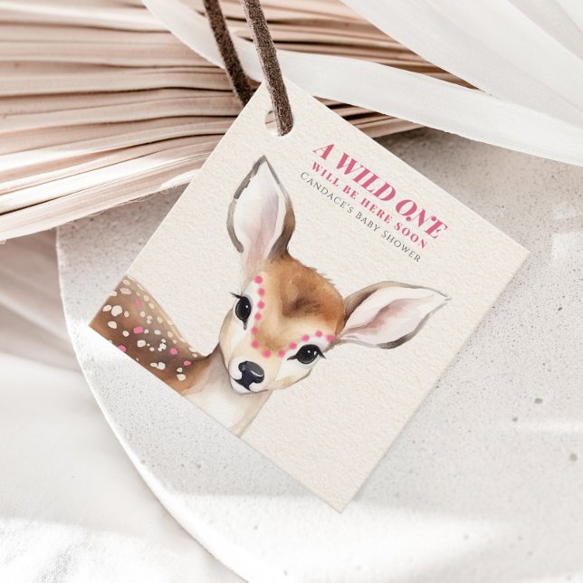 Vild En Rosa Spoted Fawn Hjort Baby Shower Gåvor Etiketter (Skapare uppladdad)