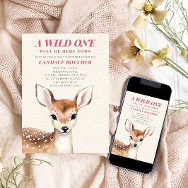 Vild En Rosa Spoted Fawn Hjort Baby Shower Inbjudningar