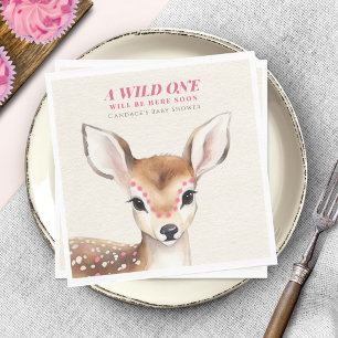 Vild En Rosa Spoted Fawn Hjort Baby Shower Pappersservett