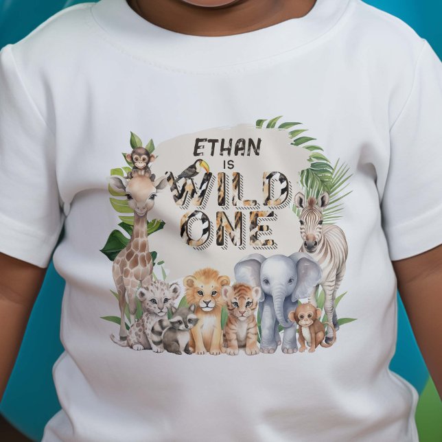 Vild en Safari Animals Boy 1st-födelsedag T Shirt (Skapare uppladdad)