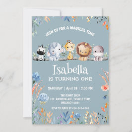 Vild en safari djungel Blommigt Birthday namn Inbjudningar