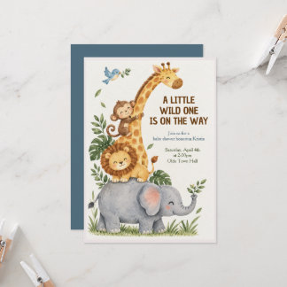 Vild en safari-djur baby shower inbjudan
