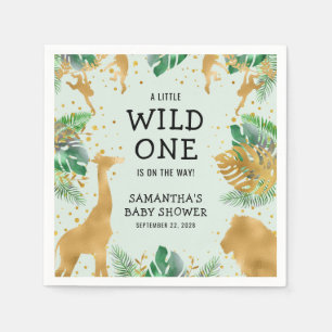Vild En safari Grönt Guld Neutralt Baby Shower Pappersservett