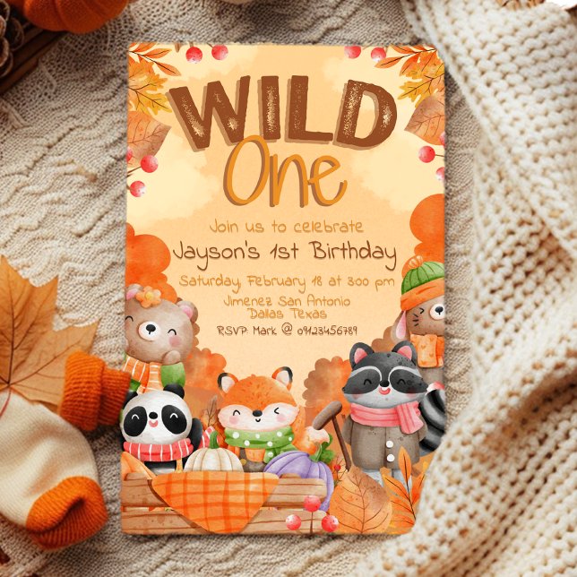 Vild en skogsmark 1-års födelsedagsinbjudan inbjudningar (Wild One Woodlands 1st Birthday Invitation)
