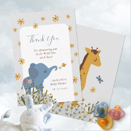 Vild en söt baby djur Blommig baby shower Tack Kort