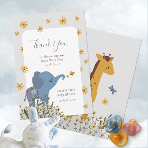 Vild en söt baby djur Blommig baby shower Tack Kort