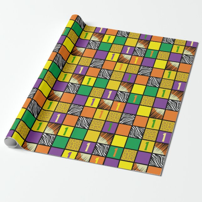 Vild en söt safari 1-års födelsedagsfest tema presentpapper (Utrullad)