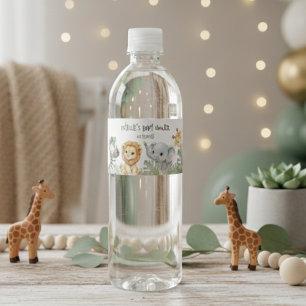 Vild en söt safari djungel baby shower vattenflaska etikett