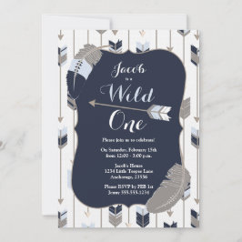 Vild EN stam- grå färg för pilfödelsedagsfestblått Inbjudningar