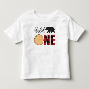 Vild en svart björn röd rutig 1-årsdag t shirt