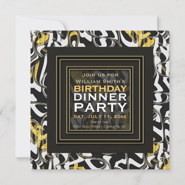 Vild en! Svart Vit Guld design Middagsparty Inbjudningar (Framsida)