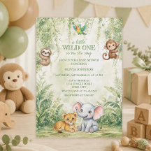 Vild en tropisk djungel baby shower inbjudan