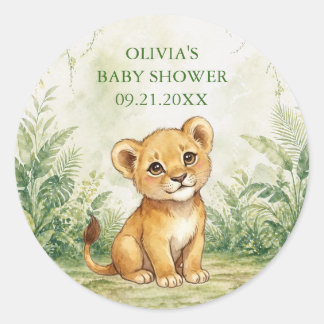 Vild en tropisk djungel baby shower presentkort runt klistermärke