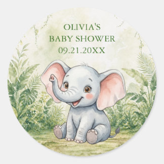 Vild en tropisk djungel baby shower presentkort runt klistermärke