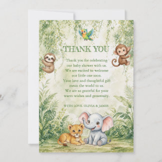 Vild en tropisk djungel baby shower tack kort