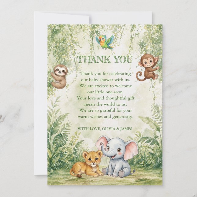 Vild en tropisk djungel baby shower tack kort (Framsida)