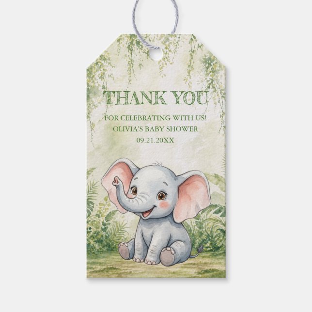 Vild en tropisk djungel baby shower tack presentetikett (Framsidan)