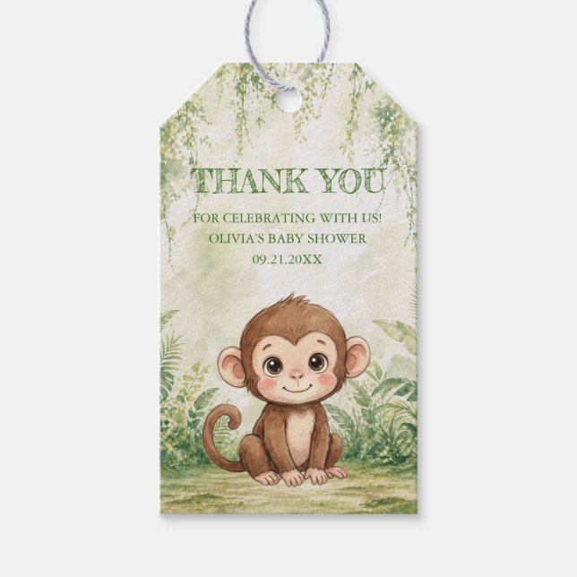 Vild en tropisk djungel baby shower tack presentetikett (Framsidan)