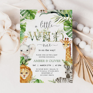 Vild en tropisk djungel boho safari baby shower inbjudningar