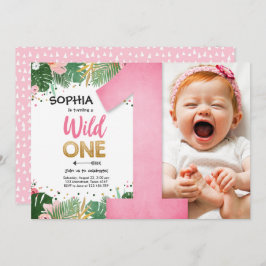 Vild en tropisk safari-Rosa första födelsedagen Inbjudningar