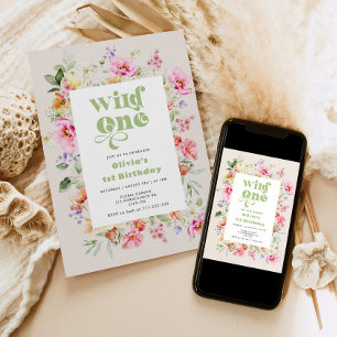 Vild en vildblomma för första födelsedag inbjudningar