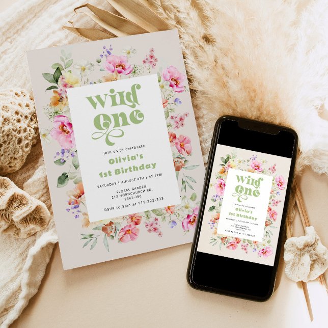Vild en vildblomma för första födelsedag inbjudningar (Skapare uppladdad)