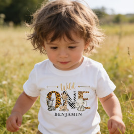 Vild ena 1-års födelsedagsdjungel Baby T-shirt