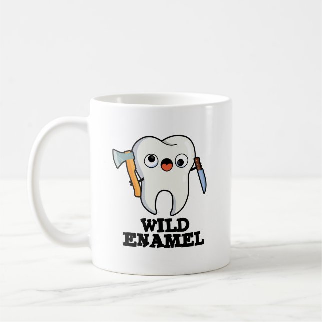 Vild Enamel Funny Vild Animal Tooth Pun Kaffemugg (Vänster)