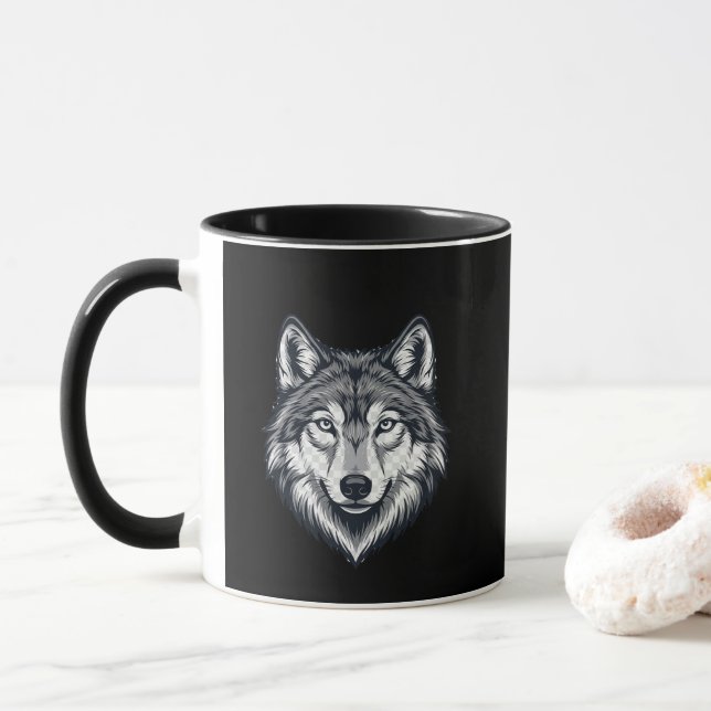 Vild Ensam Varg Huvud Grafisk Kaffemugg (Med munk)