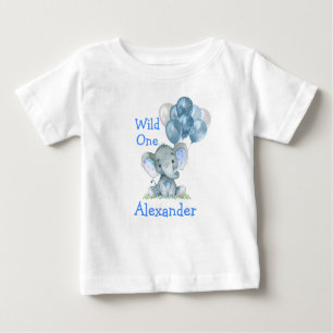 Vild Ett 1:a födelsedag Blått Baby-elefantbubblor T Shirt