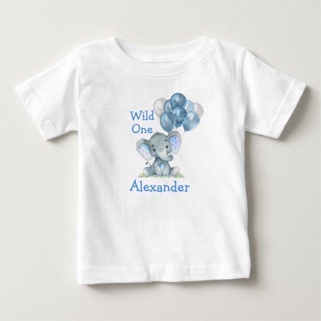 Vild Ett 1:a födelsedag Blått Baby-elefantbubblor T Shirt (Framsida)