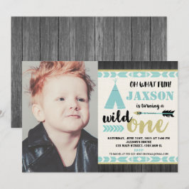 Vild ett 1:a födelsedag fotoinbjudan teve inbjudningar