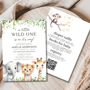 Vild ett allt i en QR-kod Safari Baby Shower Inbjudningar