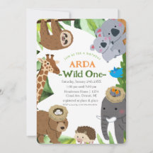 Vild ett: Animaliska Födelsedagsfest inbjudan