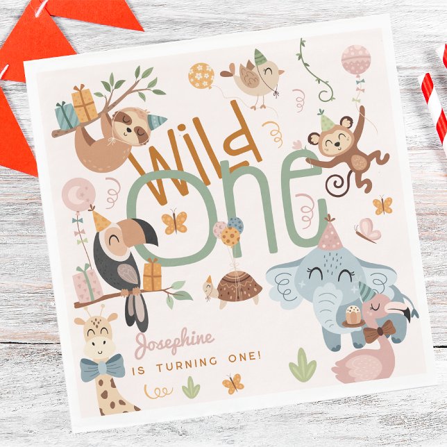 Vild ett av safaridjuren barns födelsedag party pappersservett (Skapare uppladdad)