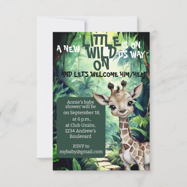 Vild ett Äventyr: Safari-temed Baby Shower Inbjudningar (Framsida)