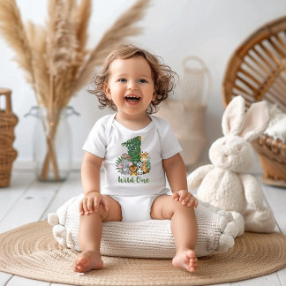 Vild Ett Baby 1:a födelsedagen Jungle Safari T-shi T Shirt