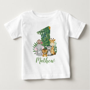 Vild Ett Baby 1:a födelsedagen Jungle Safari T-shi T Shirt